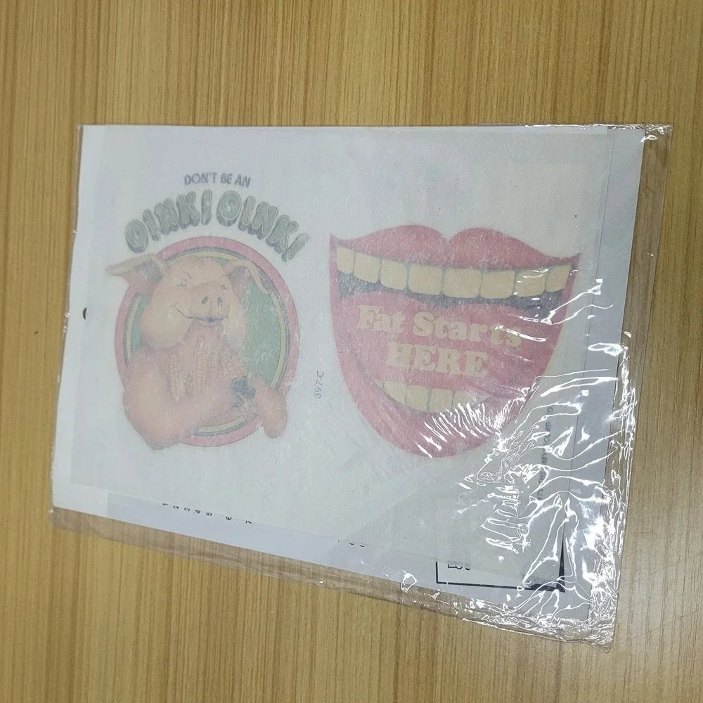 Vintage 1970s Meyercord Rub-On Transfer Decal Set Fat Starts Here Oink Oink 1979